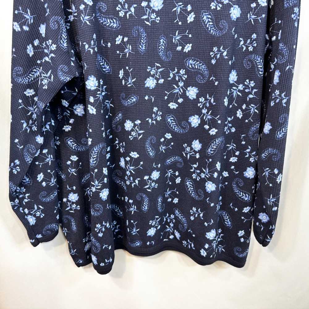 Woman‎ Within Plus Size 26/28W Thermal Top 2X Navy Blue Floral Waffle Knit 1532 - Picture 7 of 10